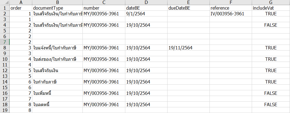 คำอธิบาย Excel Templete สำหรับสร้างเอกสาร E-Tax